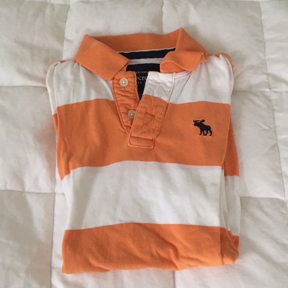 🌺Cream Orange and White Striped AbercrombiePolo🌺 - Picture 1 of 2